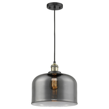 Large Bell 1-Light LED Pendant, Black Antique Brass, Glass: Plated Smoked