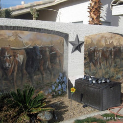Longhorn Cattle Mural - Outdoor Wall Art