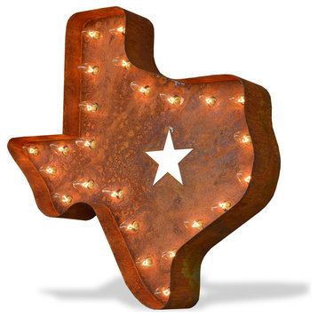 Rusted Texas State Steel Marquee Light by Iconics