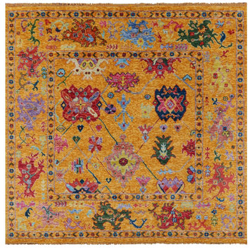 9' Square Handmade Turkish Angora Oushak Wool Rug - Q19831