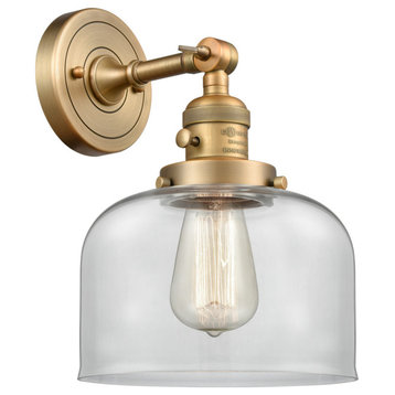 Large Bell 1-Light Sconce, Brushed Brass, Glass: Clear