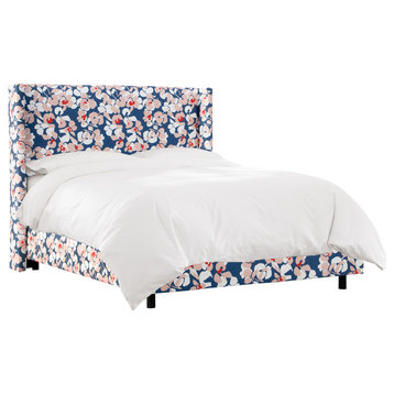 Remington Wingback Bed, Color Block Floral Navy Blush, Queen