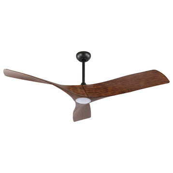 52" Propeller LED Ceiling Fan With Remote Control and Light Kit, Walnut