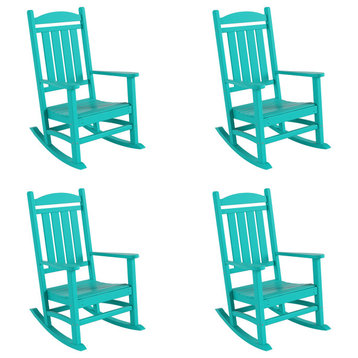 WestinTrends 4PC Set Adirondack Outdoor Patio Porch Rocking Chairs, Turquoise