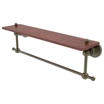 Astor Place 22" Solid Wood Shelf with Towel Bar, Antique Brass
