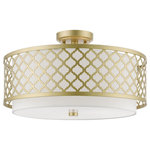 Livex Lighting - Arabesque 3 Light Soft Gold Large Semi-Flush - Our Arabesque three light semi flush mount will add refined style and a hint of mystery to your decor. The off-white fabric hardback shade creates a warm illumination, while the light brings to life the intricate soft gold cutout pattern.