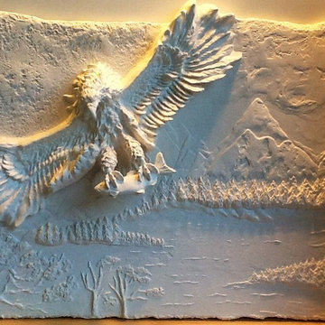 Sculpted reliefs in plaster and concrete