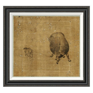 Small Boy Struggling To Lead A Water Buffalo Canvas Giclee 16 X15 Southwestern Prints And Posters By Global Gallery