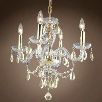 Victorian Design 4 Light 17" Gold Chandelier With Golden Teak Crystals