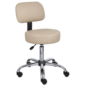 Boss Office Adjustable Faux Leather Backed Wheeled Office Stool in Beige