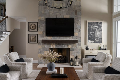 Example of a transitional living room design in Indianapolis