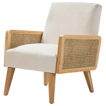 Delphine Cane Accent Chair, Rattan Armchair, Linen