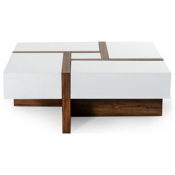 Stephan Modern White and Walnut Square Coffee Table
