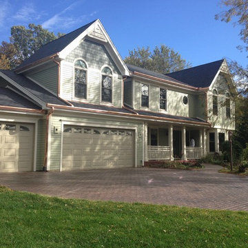 Copper 5" seamless gutters, copper gutter covers and copper 3" x 4" downspouts