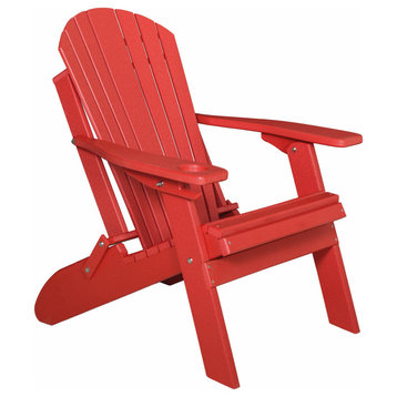 Poly Lumber Folding Adirondack Chair With Cup Holder, Red, Smart Phone Holder