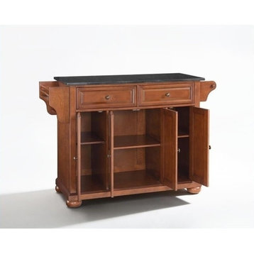 Pemberly Row Traditional Wood Kitchen Island with Granite Top in Cherry