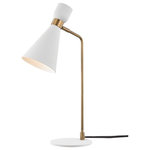 Mitzi by Hudson Valley Lighting - Willa 1-Light Table Lamp, Aged Brass/White - Lamp As a table lamp, Willa is simply elegant. As a floor lamp, Willa is a striking addition to a space. Its oversized knob allows you to move the neck and head up and down, as well as lock it into position. Willa's further adjustable at the base of the contrastingly cuffed shade. Sconce�Exuding mid-century modern  conical shade adjusts on an elegant swivel. Above the band, it forms a smooth cup with a matching metal detail. Perfect for those who like to keep things fresh, as well as for renters or apartment-dwellers, Willa plugs into an outlet, its contrasting backplate mountable like a framed print on the wall.