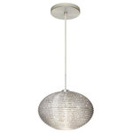Besa Lighting - Besa Lighting Pape 10, 6.88" 10W 1 LED Cord Pendant with Flat Canopy - The Pape is a wide yet compact handcrafted glass, with distinctive ridges, softly radiused to fit gracefully into contemporary spaces. Our Opal Ribbed glass is a soft white cased glass that can suit any classic or modern d�cor, blown into a faceted mold to create stylish texturing along the outer walls. Opal has a very tranquil glow that is pleasing in appearance. The smooth satin finish on the clear outer layer is a result of an extensive etching process. This blown glass is handcrafted by a skilled artisan, utilizing century-old techniques passed down from generation to generation. The cord pendant fixture is equipped with a 10' SVT cordset and an low profile flat monopoint canopy. These stylish and functional luminaries are offered in a beautiful brushed Bronze finish.  No. of Rods: 4  Canopy Included: TRUE  Shade Included: TRUE  Canopy Diameter: 5 x 0.63< Rod Length(s): 18.00  Dimable: TRUE  Color Temperature: 2  Lumens:   CRI: +  Rated Life: 0 HoursPape 10 6.88" 10W 1 LED Cord Pendant with Flat Canopy Bronze Glitter GlassUL: Suitable for damp locations, *Energy Star Qualified: n/a  *ADA Certified: n/a  *Number of Lights: Lamp: 1-*Wattage:10w LED bulb(s) *Bulb Included:Yes *Bulb Type:LED *Finish Type:Bronze