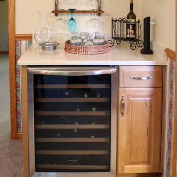 Two Tone Kitchen w/ Eucalyptus Green Island, Beige Quartz Countertops, Wine Bar