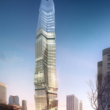 Skyscraper Building With Glass Design, Dusk View, Cost Effective 3d Rendering