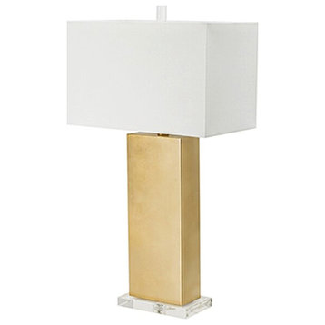 Benzara BM285280 16" Table Lamp, White Rectangular Shade, Acrylic Base, Gold