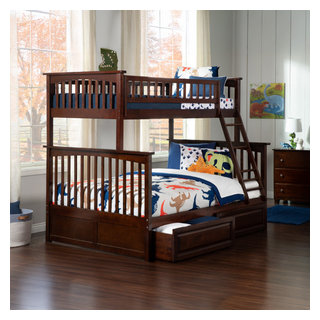 AFI Columbia Full Over Full Storage Solid Wood Bunk Bed in Walnut, Twin ...