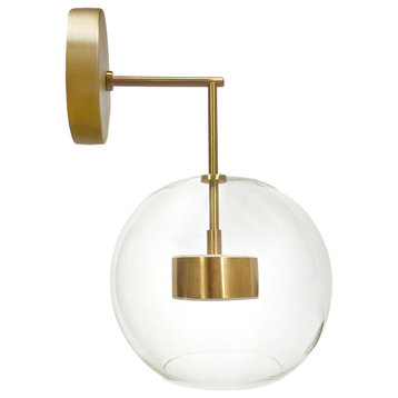 Stratford Gold LED Wall Sconce With Clear Glass Globe