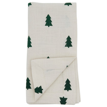 Holiday Table Napkins With Christmas Tree Design, Set of 4, Ivory