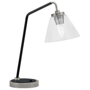 1-Light Desk Lamp, Graphite/Matte Black Finish, 7" Clear Bubble Glass