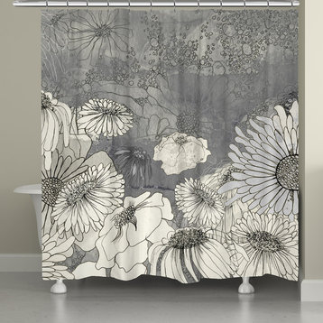 Flowers on Grey Shower Curtain