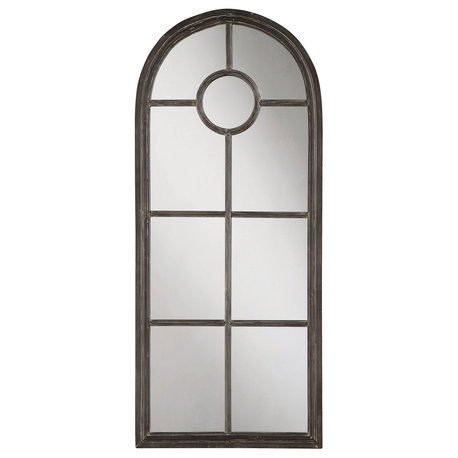 Arched Mirror With Distressed Metal Frame