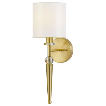 Harper 1-Light Wall Sconce Hardwire, Crystal Accents/Round Shade, Gold / Ivory