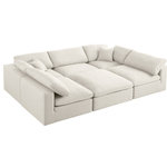 Meridian Furniture - Serene Linen Textured Fabric Deluxe Comfort 6-Piece U-Shaped Sectional, Cream - There's lots to love about the Serene linen textured deluxe cloud-like comfort modular collection, and this piece is not an exception. The soft cream linen textured fabric is cozy and sleek to the touch while the overstuffed down/feather cushions provide gentle support so you can relax and unwind like a VIP. Customize your seating with this modular set by adding the pieces you like most. Latches under each piece make it easy to snap them into position for a look that's modern yet welcoming.