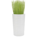 NMN Designs - Carmen Planter - Svelte white fiberglass planter with ribbed pattern. Heavy duty - perfect for commercial and residential use. Includes drainage holes. UV-resistant. Matte white finish.