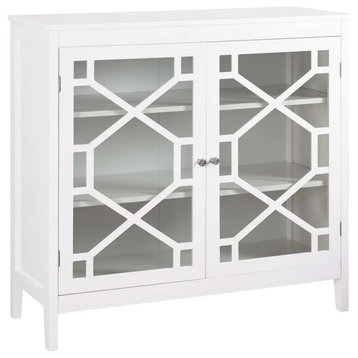 Linon Betty Large Wood Cabinet with 2 Glass Paneled Doors and 3 Shelves in White
