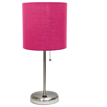 Limelights Stick Lamp With Usb Charging Port and Fabric Shade, Pink