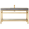Funes Bath Vanity without Mirror, Brushed Gold Support, 60'' Single Sink, Grey Stone Top