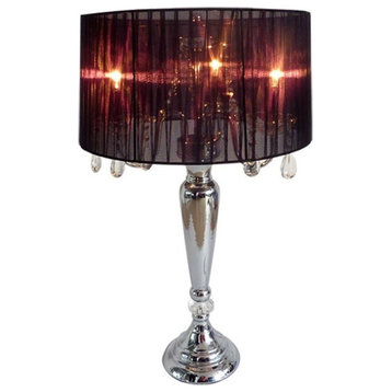 Elegant Designs Trendy Romantic Sheer Shade Table Lamp With Hanging Crystals, Bl