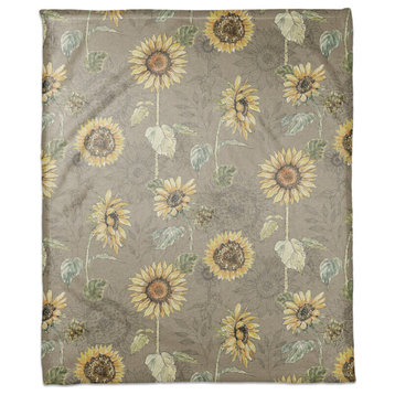 Sunflower Pattern on Brown 50 x 60 Coral Fleece Blanket