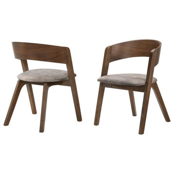 Armen Living Jackie 18" Fabric & Wood Dining Chair in Walnut/Brown (Set of 2)