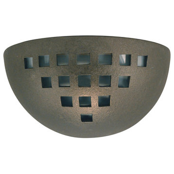 Small Bowl Uplight Ceramic Wall Sconce with Grid Design, Anodized Bronze