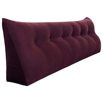 WOWMAX Bed Rest Reading Pillow Headboard Wedge Cushion Velvet Wine Red, 71x20x8