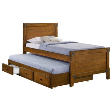 Pemberly Row Twin Captain's Bed with Trundle in Rustic Honey Brown