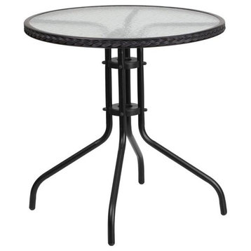 Flash Furniture 28" Round Tempered Glass Metal Table With Black Rattan Edging