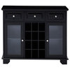 Traditional Sideboard, 6 Bottles Wine Rack & 2 Doors With Glass Front, Black