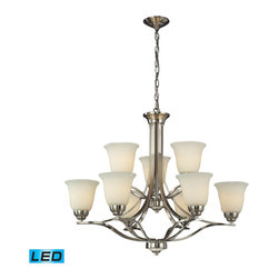 Elk Lighting - Malaga LED Chandelier In Brushed Nickel with Antique Amber Glass - Chandeliers