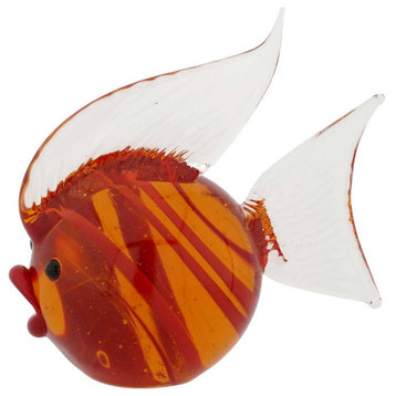 GlassOfVenice Murano Glass Striped Ball-Shaped Fish - Topaz Brown Red