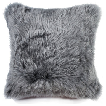 Natural 100% Sheepskin New Zealand Pillow, Grey, 18"x18"