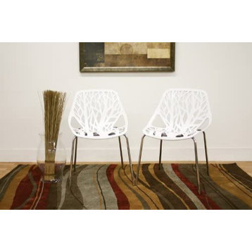 Set of 2 Armless Dining Chair, Cut Out Tree Design With Sleek Metal Legs, White