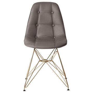 MidCentury Modern Tufted Side Chair With Gold Finished Legs, Gray